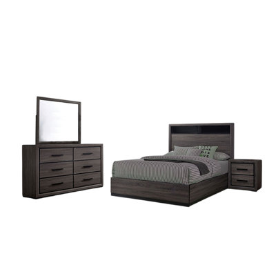 Zo 4 Piece King Size Bedroom Set, Two Tone Gray And Black Trims
