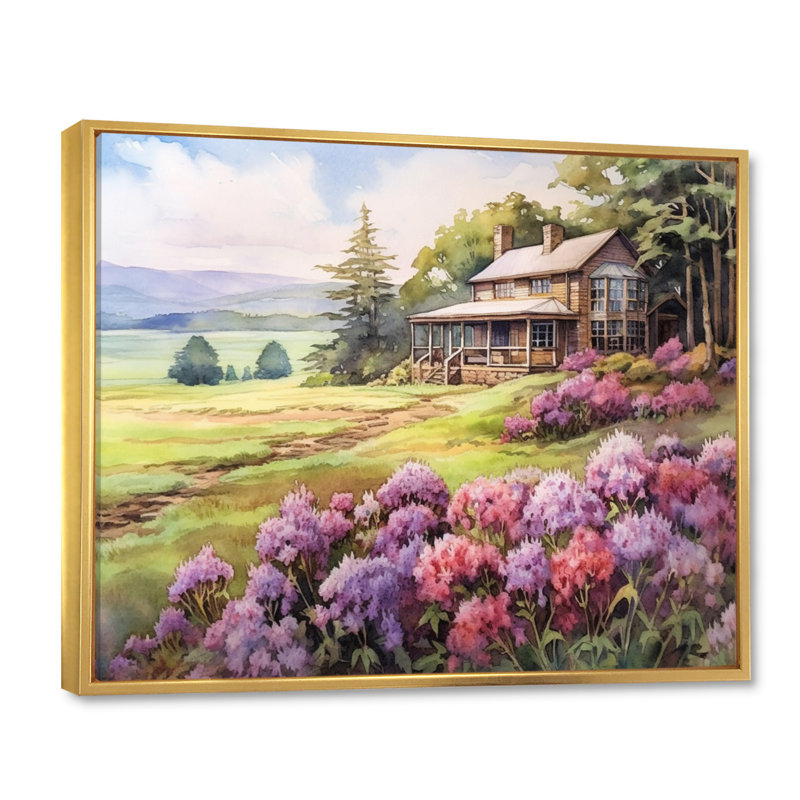 Rhododendron «Blooms at Farm III» sur toile, Cadre flottant doré, H 24 po x l 32 po x P 1 po