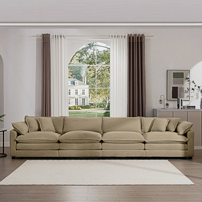 Modern Upholstered 4 Seater Sofa With Pillows