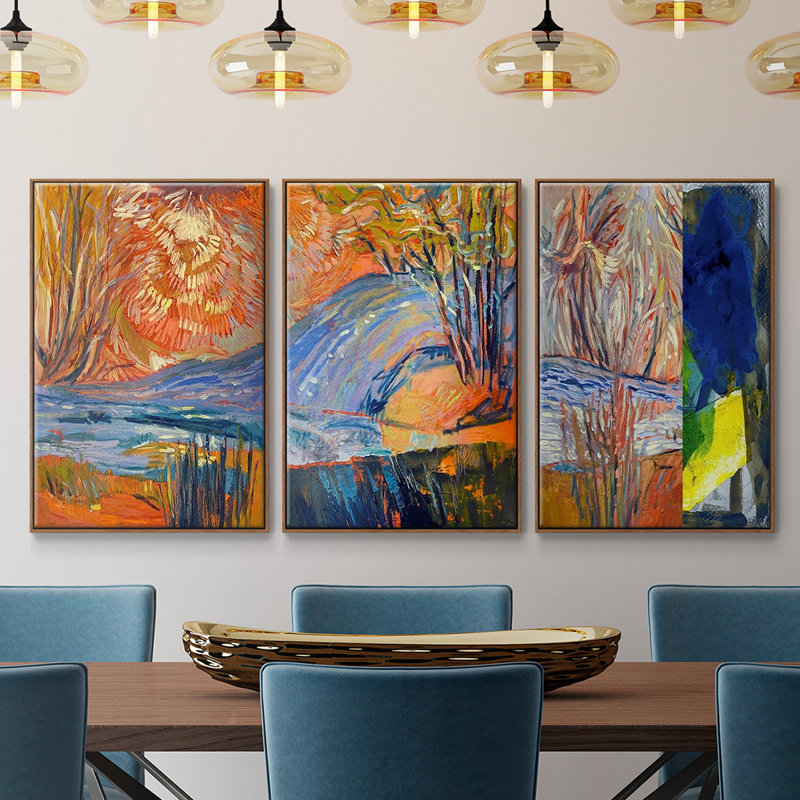 3 pièces Cadmium Winter Solstice I, H 36 po x l 72 po x P 2 po, Noyer