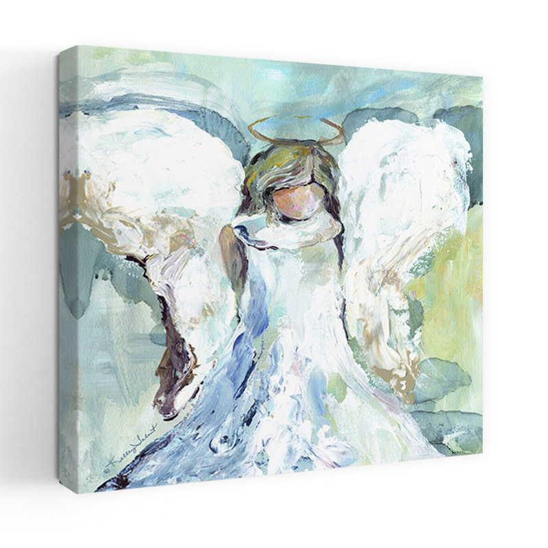 Garde et protection ange, art abstrait contemporain hivernal, H 24 po x l 24 po