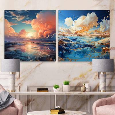 «Clouds Charm», art liquide, ensemble de 2 verres muraux en acrylique