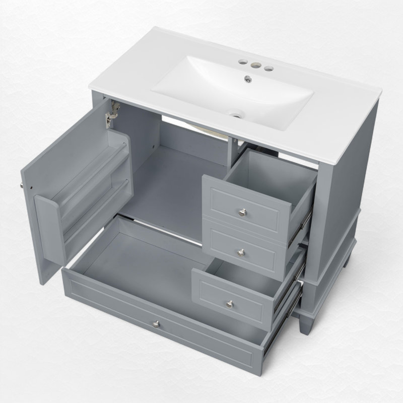 Ensemble de meuble-lavabo simple 36 po avec plateau en céramique, Gris