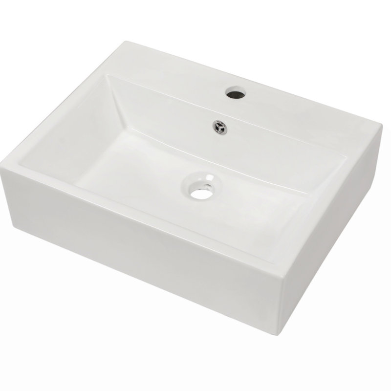 Lavabo de salle de bain mural rectangulaire en céramique 21 "x 16" avec trou de robinet et trop-plein