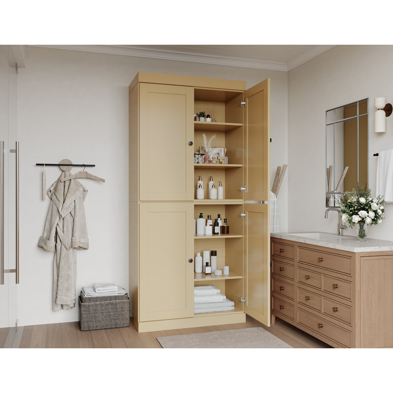 100% Solid Wood 32" Bathroom Storage Cabinet with Shaker Doors & Adjustable Shelves, Yellow