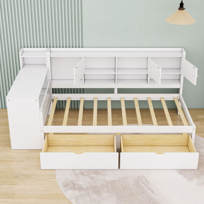 Wooden Daybed with Cabinets, Desk and Drawers, Twin, White