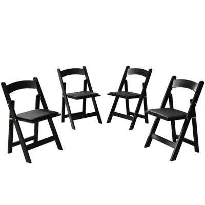 Upholstered Folding Chair (4) - Solid Wood Black Color Portable Comfortable For Dining Room & Balcony Comfy 4pcs Wood, Cushion, , Easy To Fold Carry, Ideal Kitchen, Gatherings