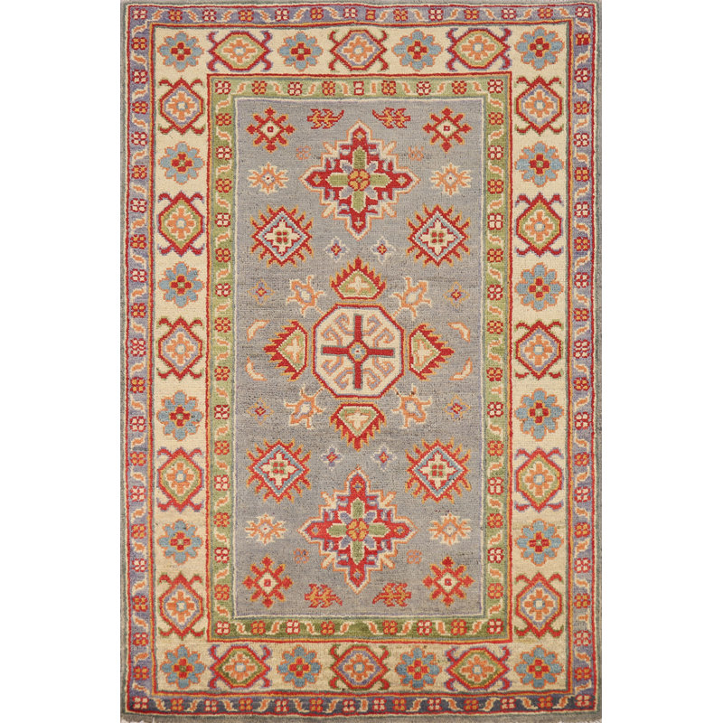 Tapis gris fait à la main Kazak 3 x 4