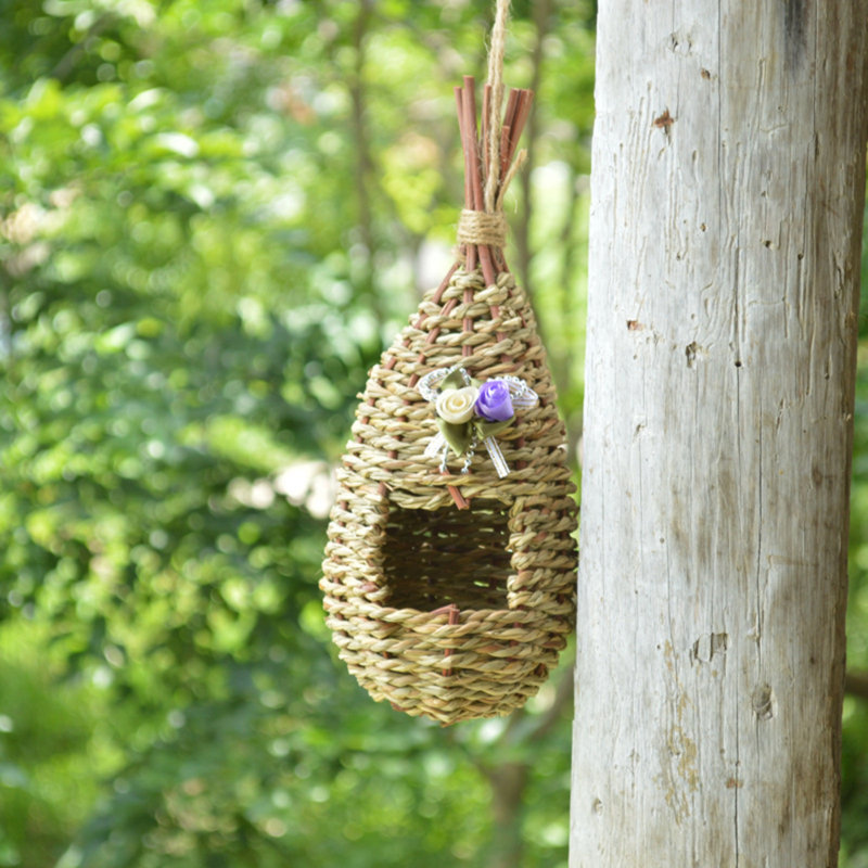 Maison de nid de colibri en pelouse tissée à la main naturelle 1 pièce - abri pour oiseaux suspendu