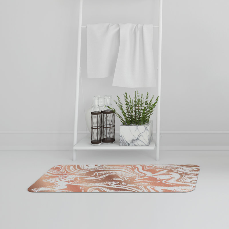Ajwan Memory Foam Non-Slip Bath Rug, Golden Flow Marble