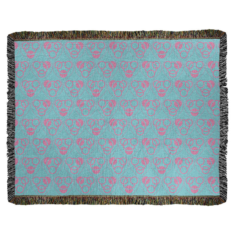 Couverture en coton tissé Classic, L 60 po x L 80 po, Bleu sarcelle/rose