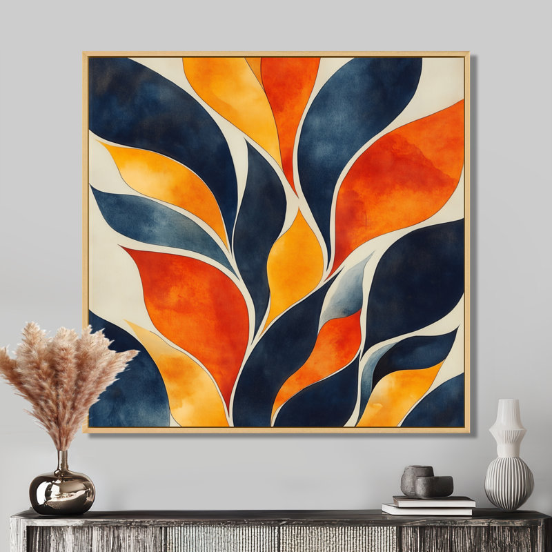Mustard Abstract Wall Art, Mid Century Canvas Print, Yellow Organics In Motion, H 36 po x l 36 po, Cadre naturel flottant