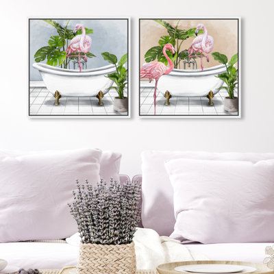 Bathtub Flamingo " Bathtub Flamingo Set " by Oliver Gal 2 - Pieces