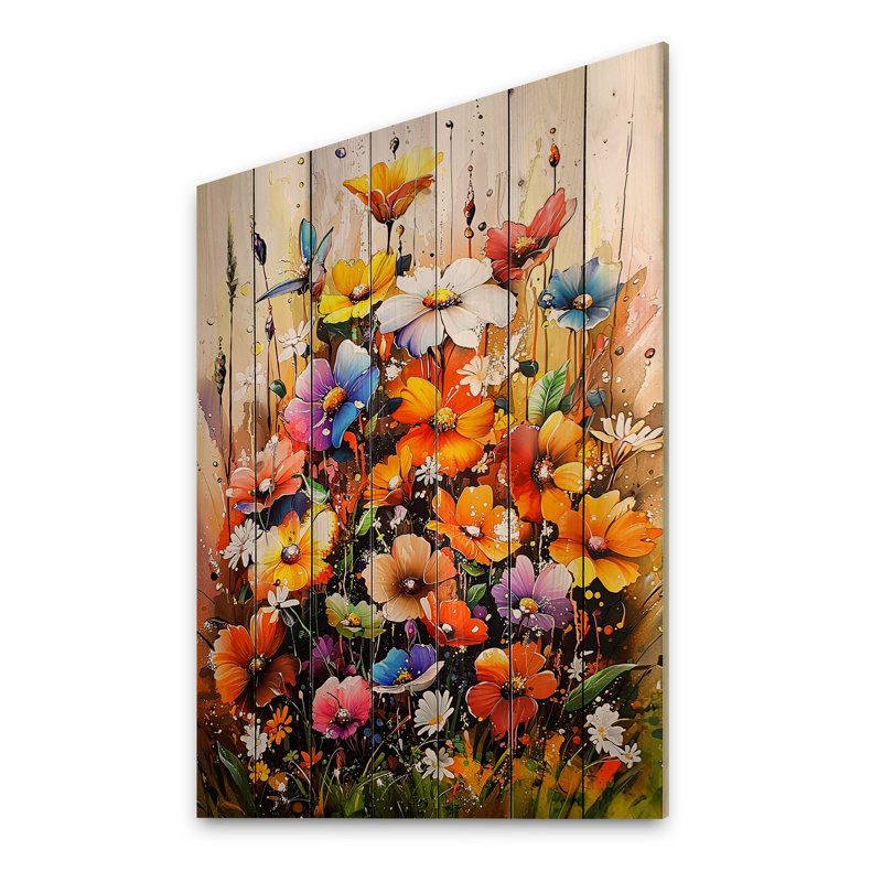 Parfum de champ de coquelicots d'été I - coquelicots, art mural sur bois de pin naturel, H 44 po x l 34 po