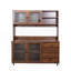 Grande armoire de cuisine autoportante en noyer de 63 po de largeur avec armoire, 4 portes, 4 tiroirs et tablette à micro-ondes-629881265