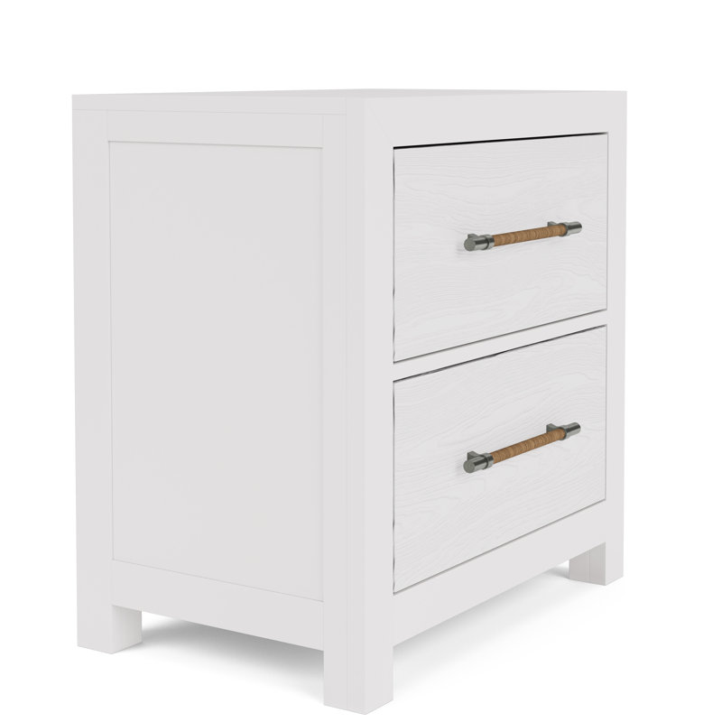 White Coastal 2-Drawer Nightstand with Woven Handles