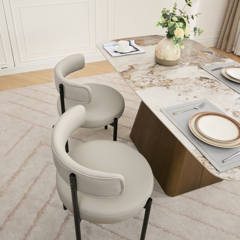 Chaises d'appoint rembourrées en similicuir, Beige gris, 2