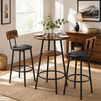 Ensemble de tabourets de bar ronds avec tablette, tabouret rembourré avec dossier, 60 cm L x 60 cm P x 90 cm H