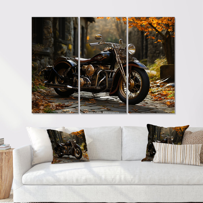 Motocyclette, charme en hiver - ensemble de reproductions d'art mural, H 40 po x l 60 po x P 1 po