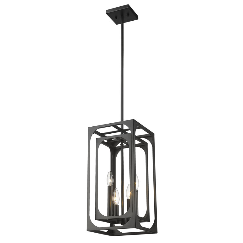 Lustre carré à 4 lumières, Noir mat