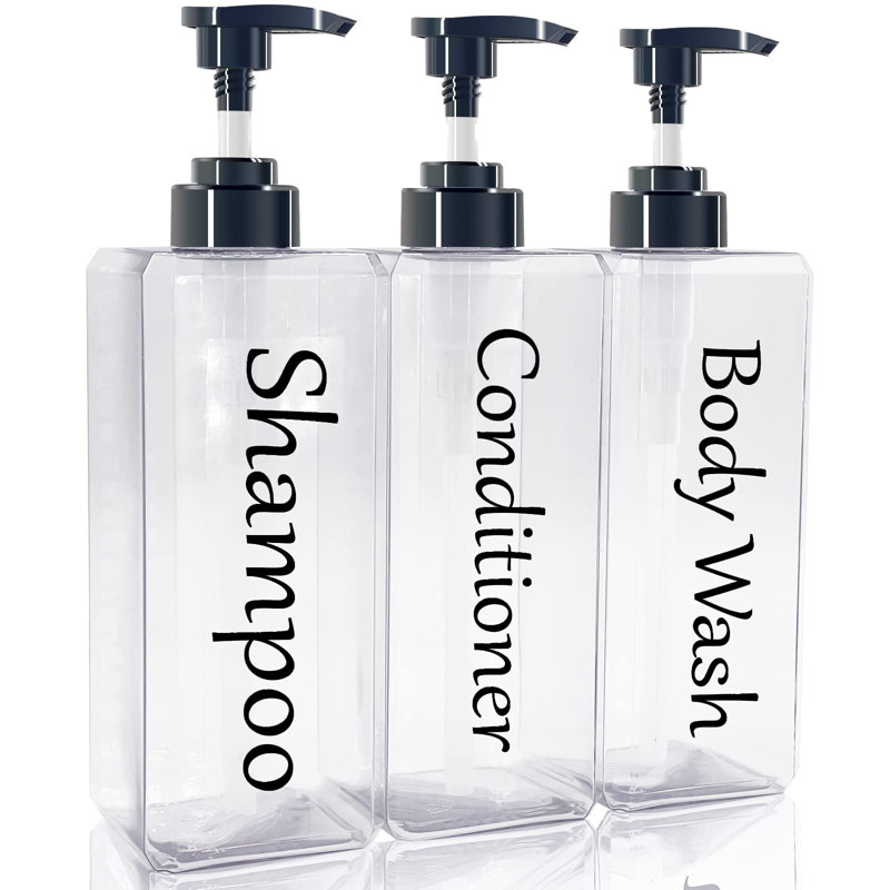 Distributeur de shampooing et revitalisant (transparent, ensemble de 3, 27 oz) - Bouteilles réutilisables et vides de shampooing et revitalisant