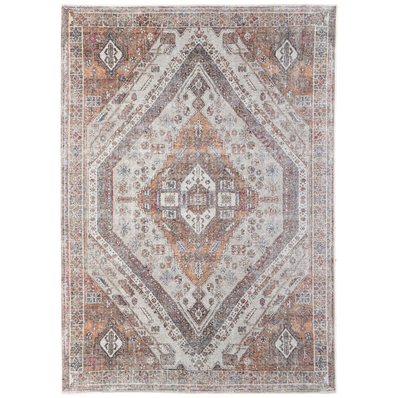 Tapis oriental brun / ivoire / gris Vincenta, Rectangle 7 pi 10 po x 9 pi 10 po
