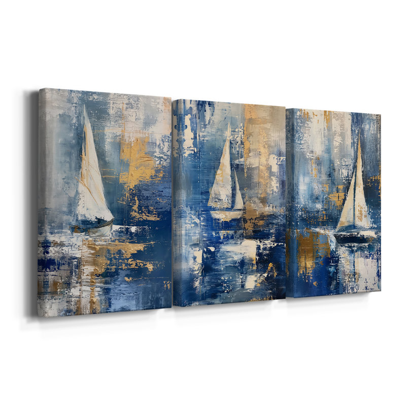 NAUTICAL Series CL XXXVI - Toile tendue sur mesure avec châssis - 3 pièces, H 18 po x l 36 po