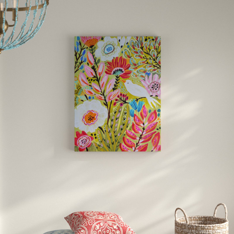 « jardin oiseaux ii », peinture sur toile tendue, H 24 po x l 18 po x P 2 po