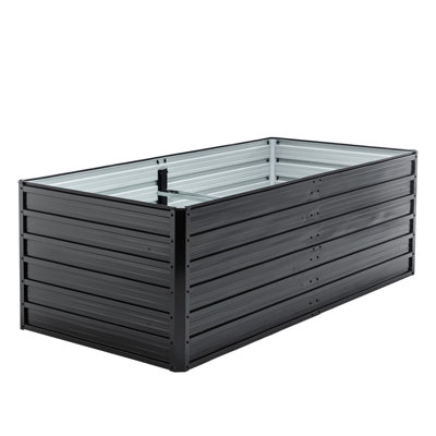 Boîtes à fleurs galvanisées noires 6 x 3 x 2 pi pour la culture de légumes et de fleurs - renforcé, sans engorgement, boîte en métal à assemblage rapide de croissance en acier, grand espace, intempéries, bord sécuritaire