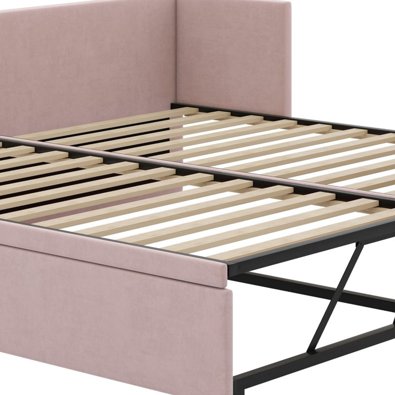 Upholstered Daybed With Pop Up Trundle, Pink