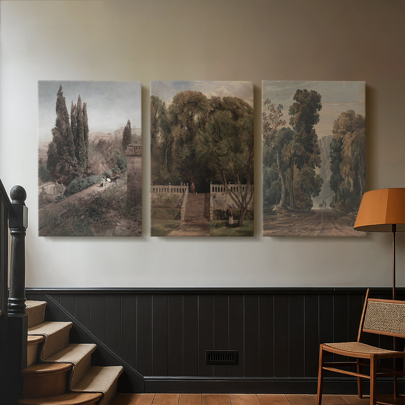 Paysage rétro Cxxxx - Toile tendue avec châssis sur mesure - 3 pièces, H 27 po x l 54 po