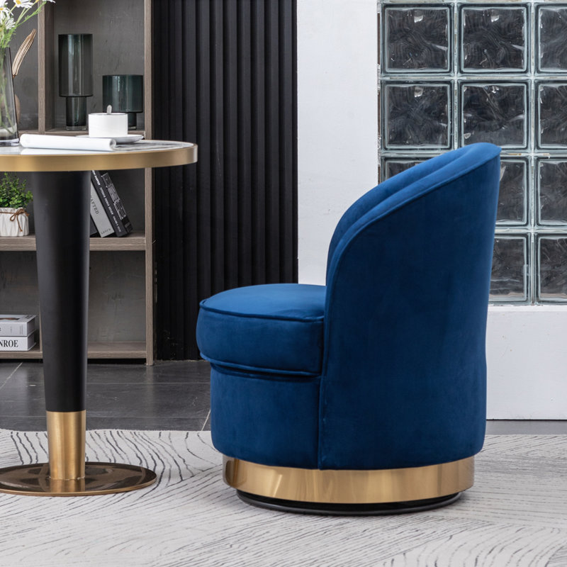 Fauteuil demi-tonneau en velours avec base en métal, Bleu