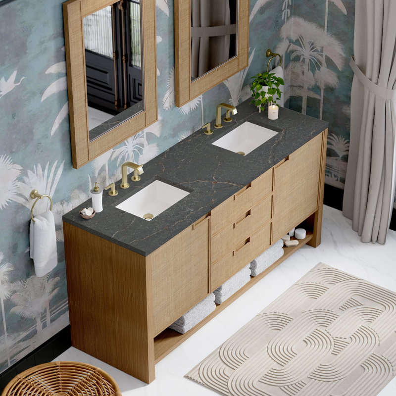 Solene 72'' Double Bathroom Vanity with Top, Parisien Bleu, Widespread