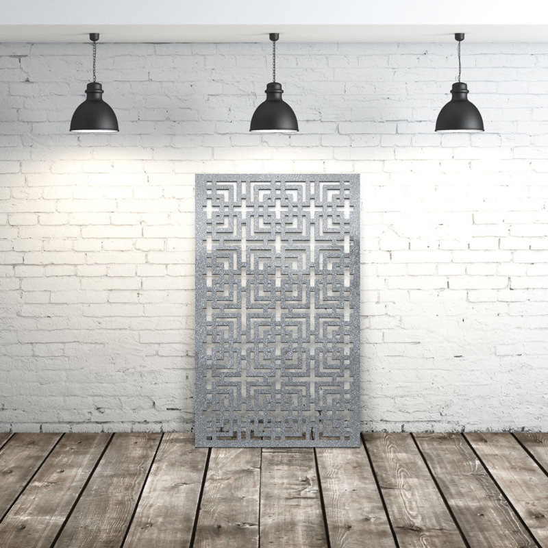 Panneau d'intimité géométrique à motif géométrique carré en aluminium découpé au laser - art mural en métal thermolaqué pour l'extérieur
