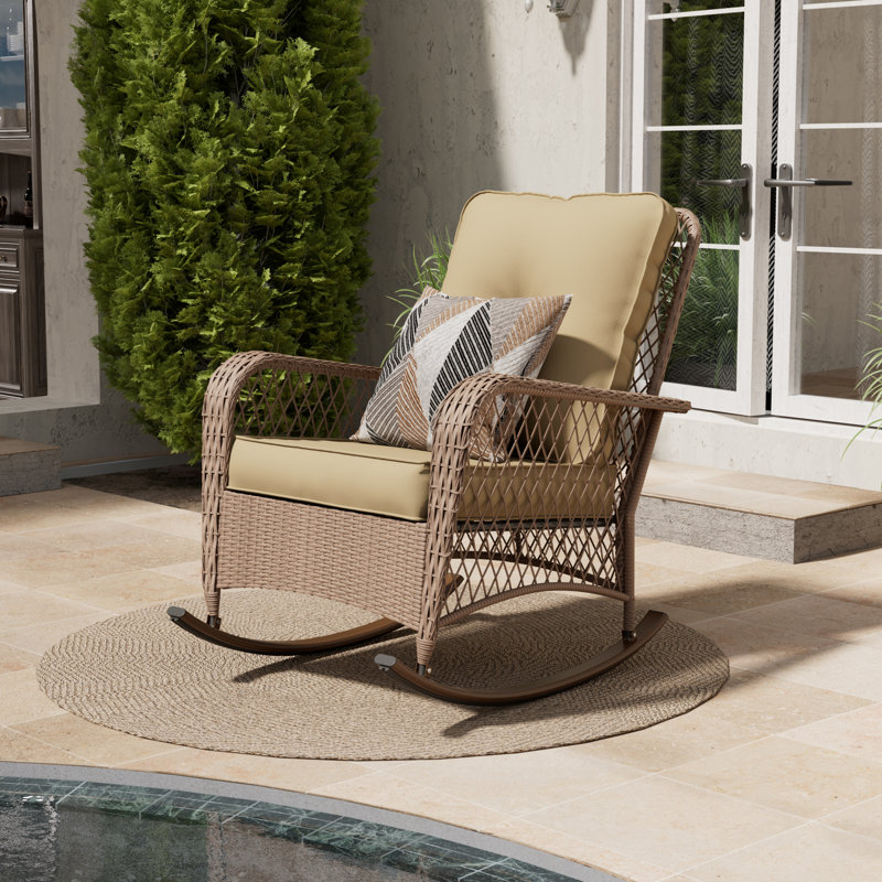 Chaises berçantes de patio avec coussin, Brun, Jaune