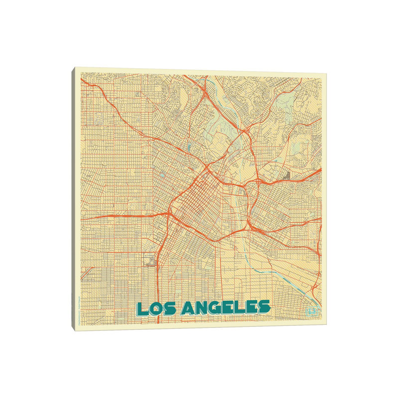Los Angeles Retro Urban Blueprint Map by Hubert Roguski - Wrapped Canvas Print, 30.48 cm H x 30.48 cm W