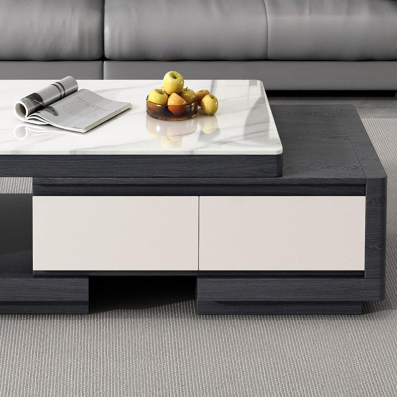 Table basse extensible avec poignées cachées, Blanc, Noir
