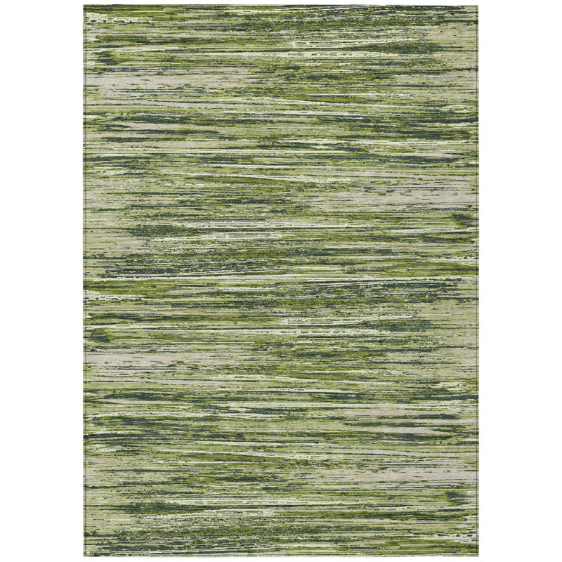Tapis extérieur lavable rayé vert olive et ivoire 3 pi x 5 pi