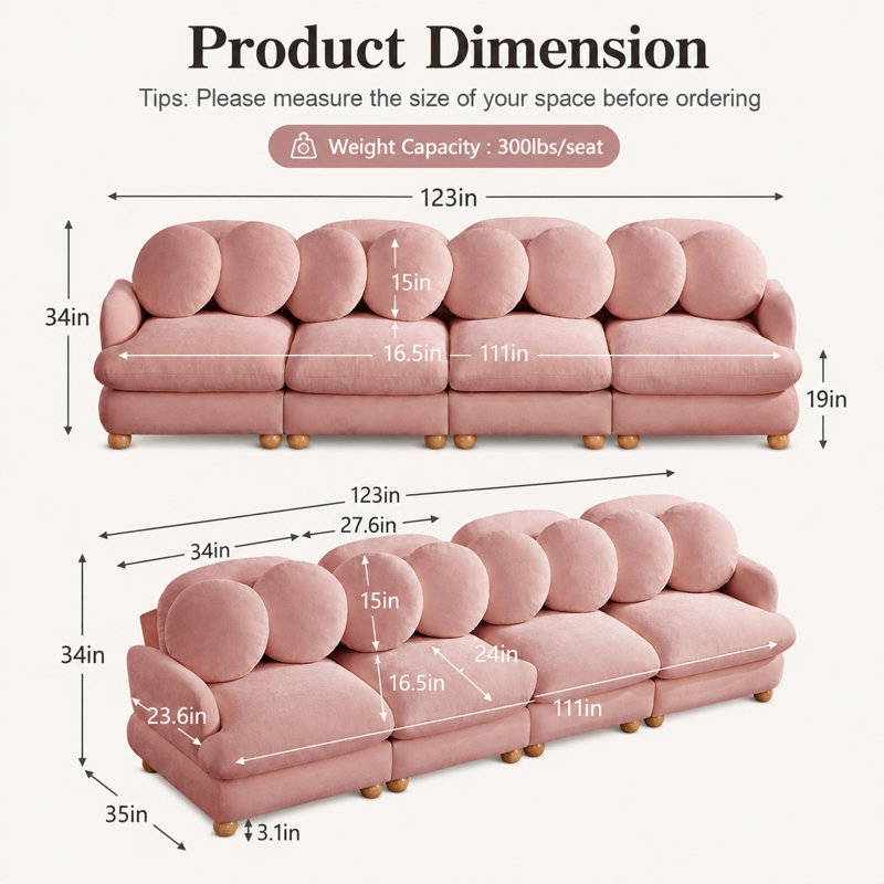 Canapé modulaire en chenille Veloria, Rose