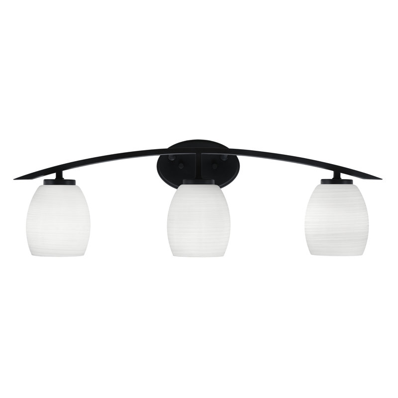 Barre d'éclairage de salle de bain 3 lumières avec verre de lin 5 po Kurve, Blanc, Noir mat