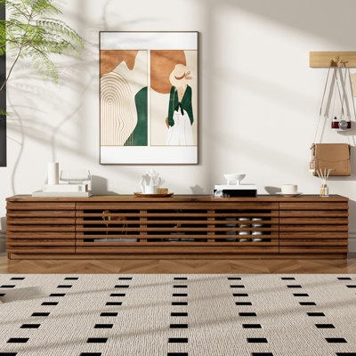 Meuble télé 70 po pour téléviseur de 80 po ou moins, centre de divertissement avec gestion des câbles et charnières à fermeture en douceur pour le salon