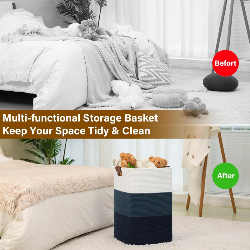 Extra Large Laundry Hamper Basket With Handles - 96L Woven Cotton Storage Organizer For Clothes, Blankets, Pillows, Toys - Sturdy & Stylish Home Decor
