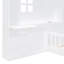 Lit simple blanc avec fenêtre, tiroirs de chevet, douilles et tablettes