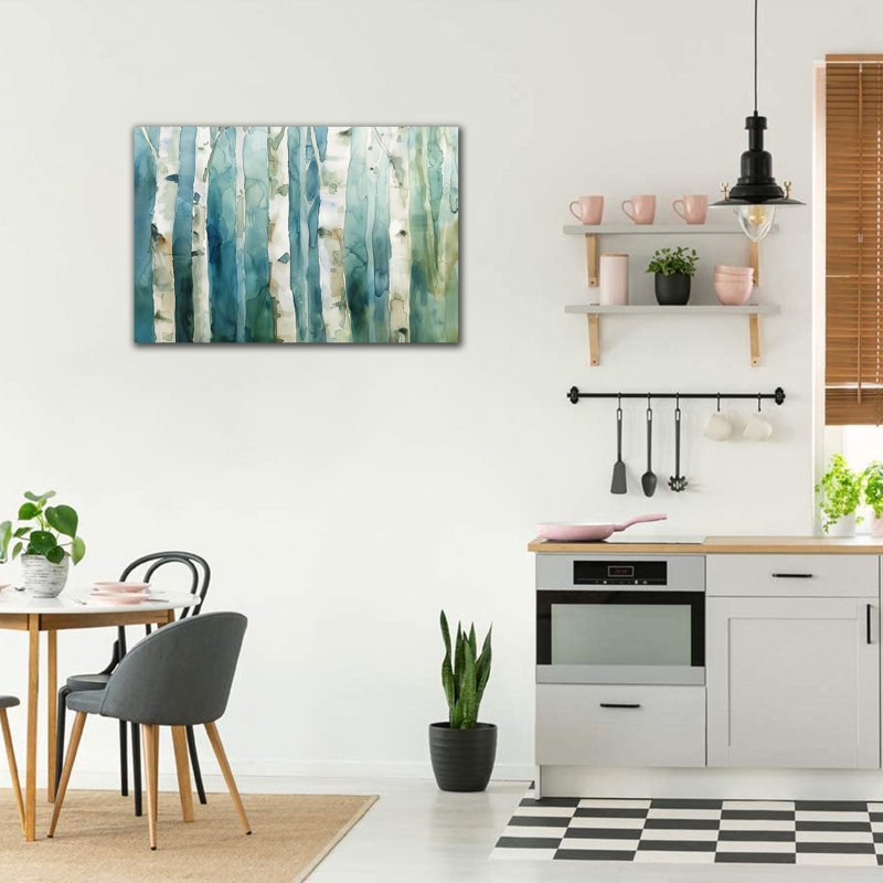 Reproduction d'art sur toile grande forêt de bouleaux d'hiver, H 32 po x l 48 po