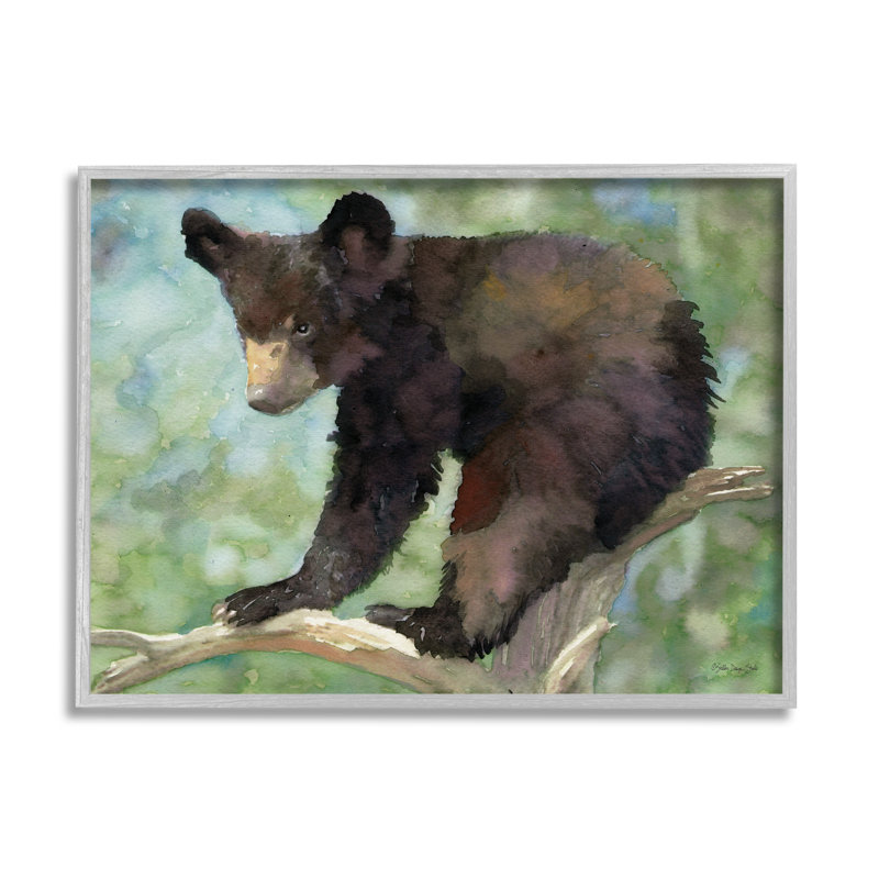 Ourson, forêt, arbre, faune, par Stellar Design Studio - Cadre flottant, impression sur bois, H 24 po x l 30 po x P 1,5 po
