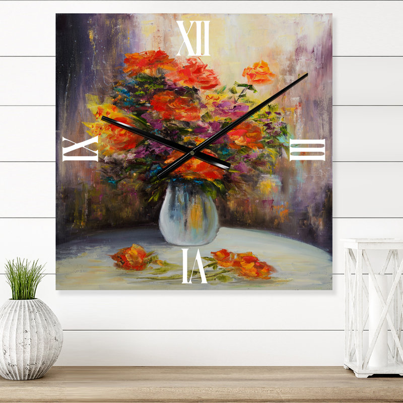 Horloge murale nature morte avec bouquet de fleurs, Grand