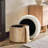 Modern Upholstered White Footstool with Storage and Wood Fluted Base