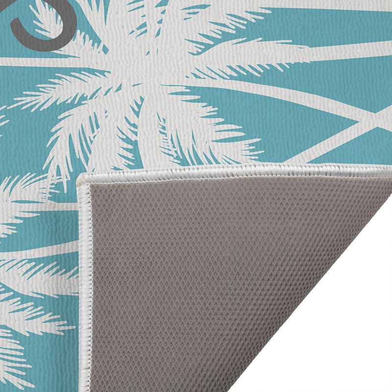 Palm Surf Shack Outdoor Doormat, Blue, 21'' W x 34'' L