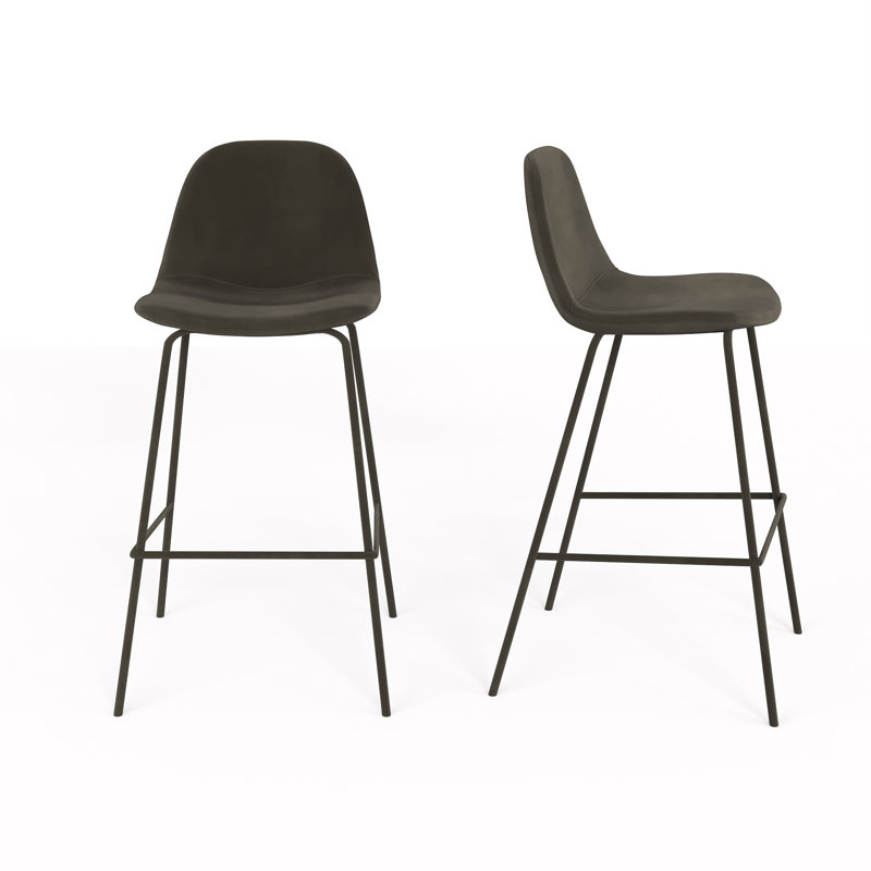 Kody Upholstered Bar & Counter Stool, Counter Stool (23.5" Seat Height), Bella Smoke Performance Velvet