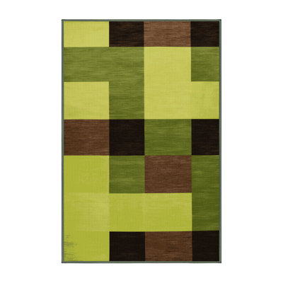 Machine Washable Checkered Green Area Rug